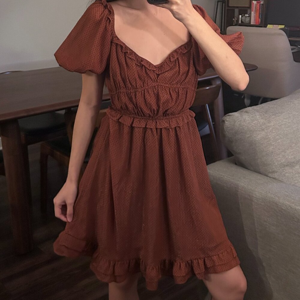 Blu Pepper Puff Sleeve Polka Dot Dress